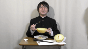 渡部航佑の青森県田舎館村行ってみた - 2025年の田んぼアートを観た帰りに産直センターで買った「アムさん」メロンを中学生のコスプレのまま実食!